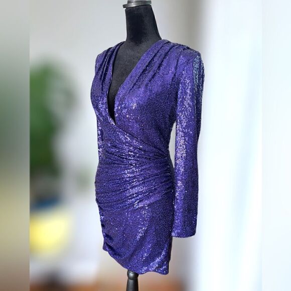 SHO BY TADASHI SHOJI Long Sleeve Sequin Cocktail Mini Dress Size XS - Picture 5 of 16